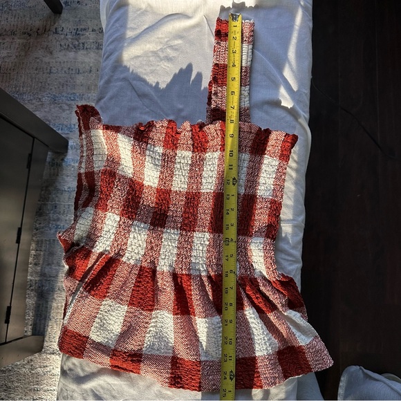 LOFT Burgundy Red & White Gingham Smocked Peplum Tank Top NWT Size L - Picture 8 of 9